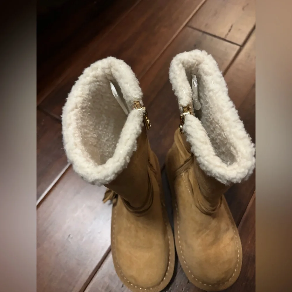 Michael Kors Camel Suede Boots with Shearling Trim